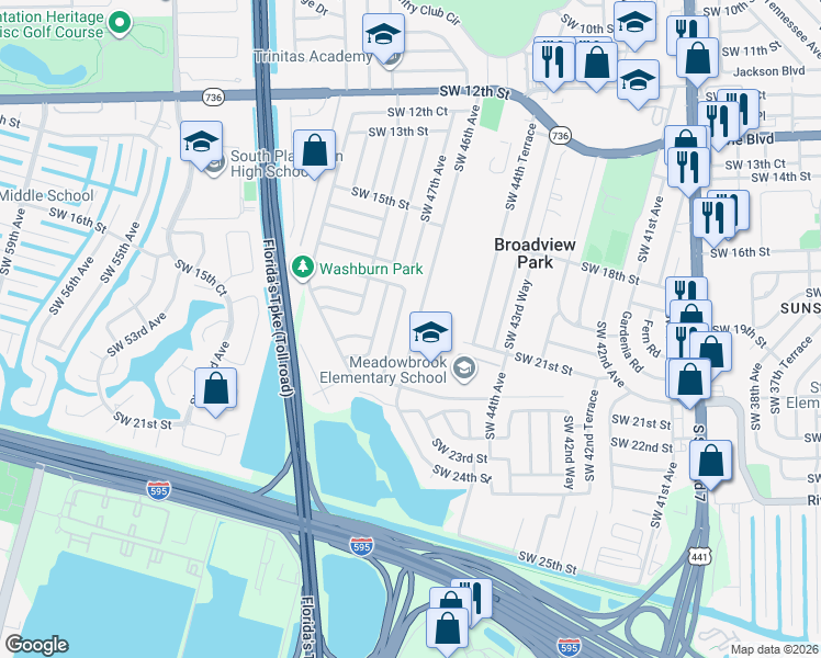 map of restaurants, bars, coffee shops, grocery stores, and more near 2000 Southwest 46th Terrace in Fort Lauderdale