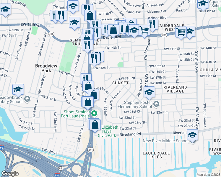 map of restaurants, bars, coffee shops, grocery stores, and more near 1770 Southwest 38th Avenue in Fort Lauderdale