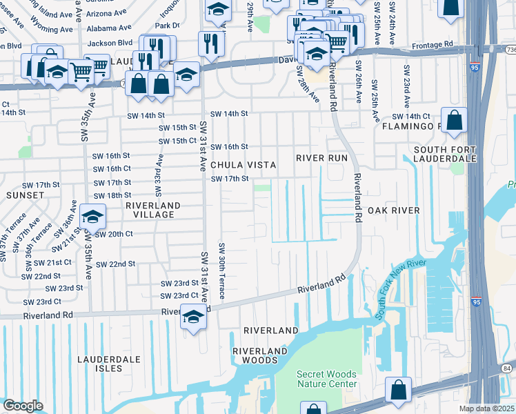 map of restaurants, bars, coffee shops, grocery stores, and more near 1780 Southwest 29th Avenue in Fort Lauderdale