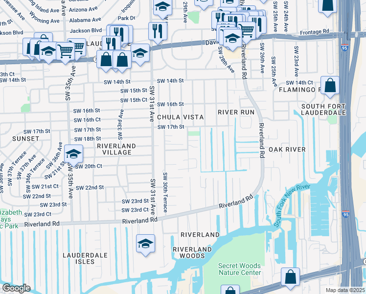 map of restaurants, bars, coffee shops, grocery stores, and more near 1780 Southwest 29th Avenue in Fort Lauderdale