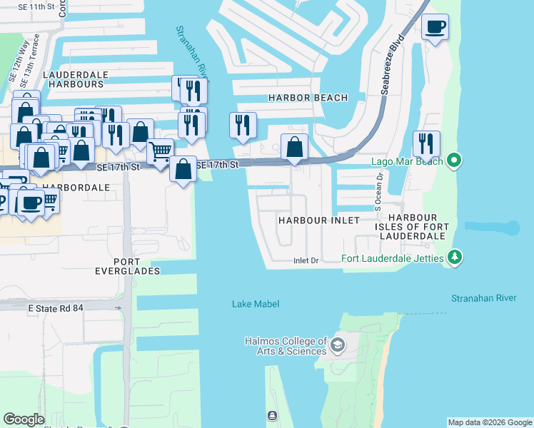 map of restaurants, bars, coffee shops, grocery stores, and more near 2100 Southeast 18th Street in Fort Lauderdale