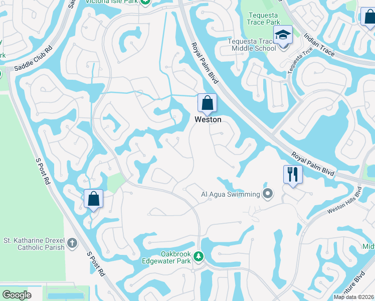 map of restaurants, bars, coffee shops, grocery stores, and more near 2531 Golf View Drive in Weston
