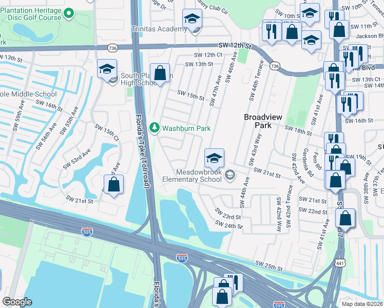 map of restaurants, bars, coffee shops, grocery stores, and more near 2041 Southwest 47th Avenue in Fort Lauderdale
