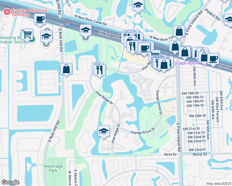 map of restaurants, bars, coffee shops, grocery stores, and more near 9460 Poinciana Place in Davie