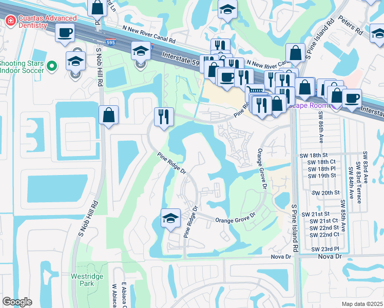 map of restaurants, bars, coffee shops, grocery stores, and more near 9460 Poinciana Place in Davie