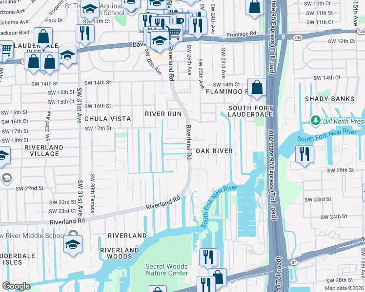 map of restaurants, bars, coffee shops, grocery stores, and more near 2610 Southwest 18th Street in Fort Lauderdale