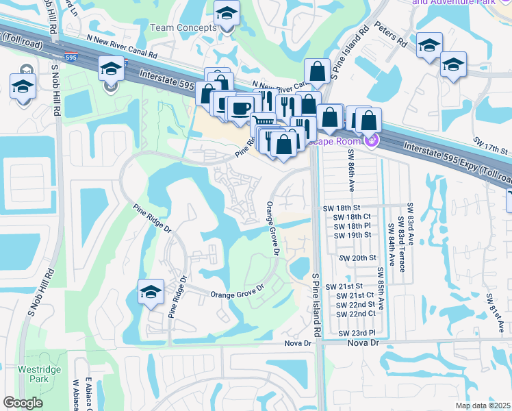 map of restaurants, bars, coffee shops, grocery stores, and more near 1514 Whitehall Drive in Davie
