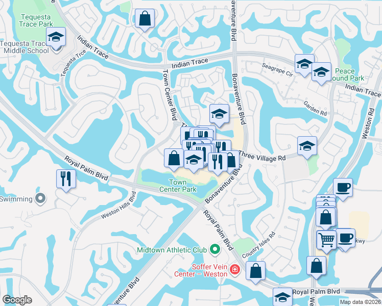 map of restaurants, bars, coffee shops, grocery stores, and more near 1739 Market Street in Weston