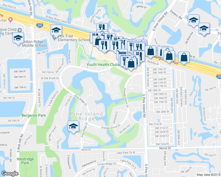 map of restaurants, bars, coffee shops, grocery stores, and more near 1524 Whitehall Drive in Fort Lauderdale
