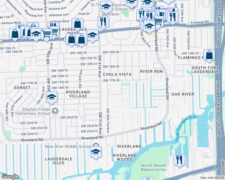 map of restaurants, bars, coffee shops, grocery stores, and more near 17 Northwest 17th Place in Fort Lauderdale