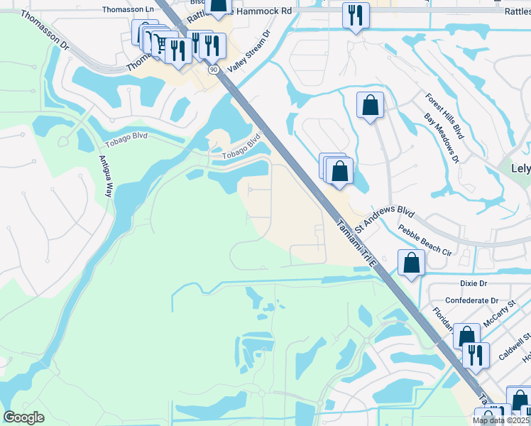 map of restaurants, bars, coffee shops, grocery stores, and more near 6911 Cay Court in Naples