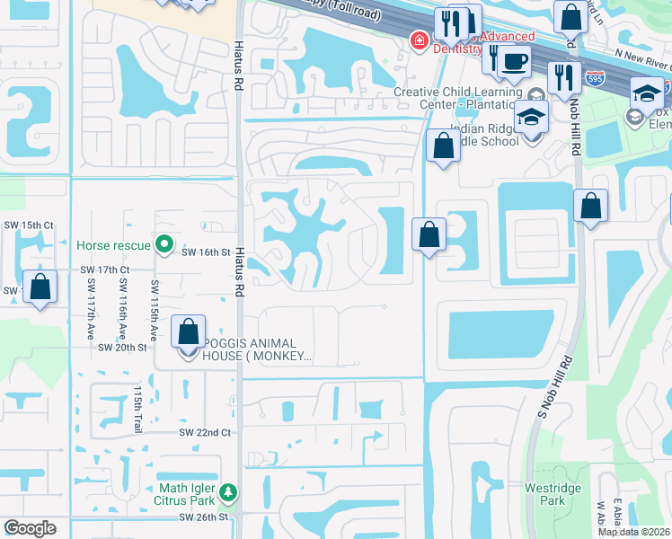 map of restaurants, bars, coffee shops, grocery stores, and more near 1736 Southwest 109th Terrace in Davie