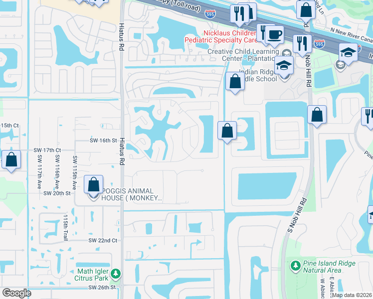 map of restaurants, bars, coffee shops, grocery stores, and more near 1735 Southwest 108th Terrace in Davie