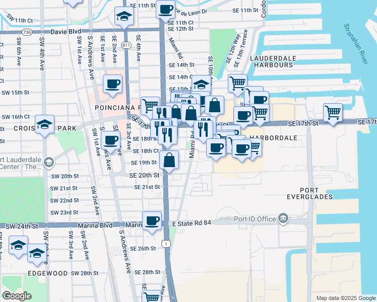 map of restaurants, bars, coffee shops, grocery stores, and more near 814 Southeast 18th Court in Fort Lauderdale