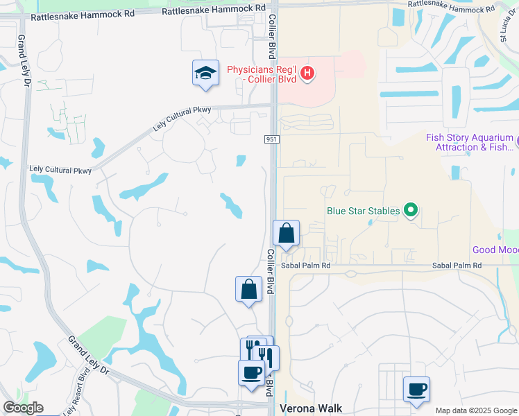 map of restaurants, bars, coffee shops, grocery stores, and more near 8405 Grand Lely Dr in Naples