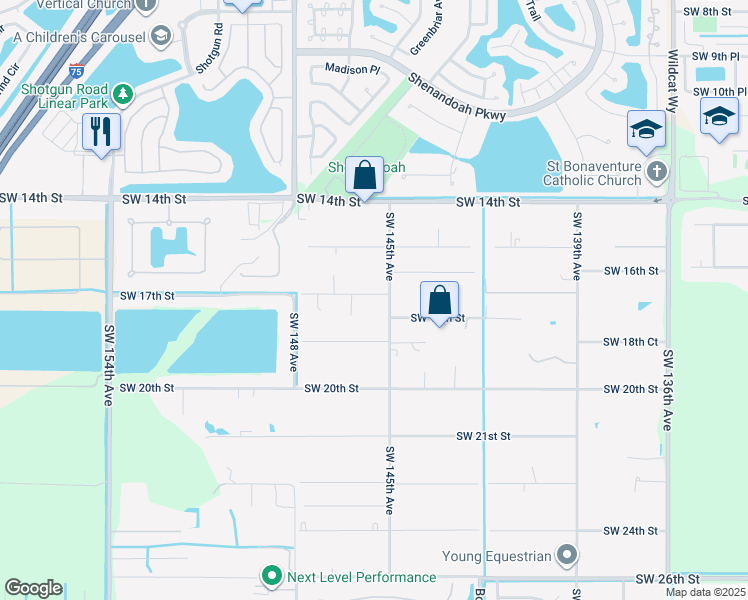 map of restaurants, bars, coffee shops, grocery stores, and more near 14511 Southwest 17th Court in Davie