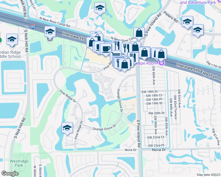 map of restaurants, bars, coffee shops, grocery stores, and more near 1514 Whitehall Drive in Davie
