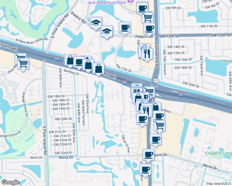 map of restaurants, bars, coffee shops, grocery stores, and more near 1794 Southwest 81st Terrace in Davie