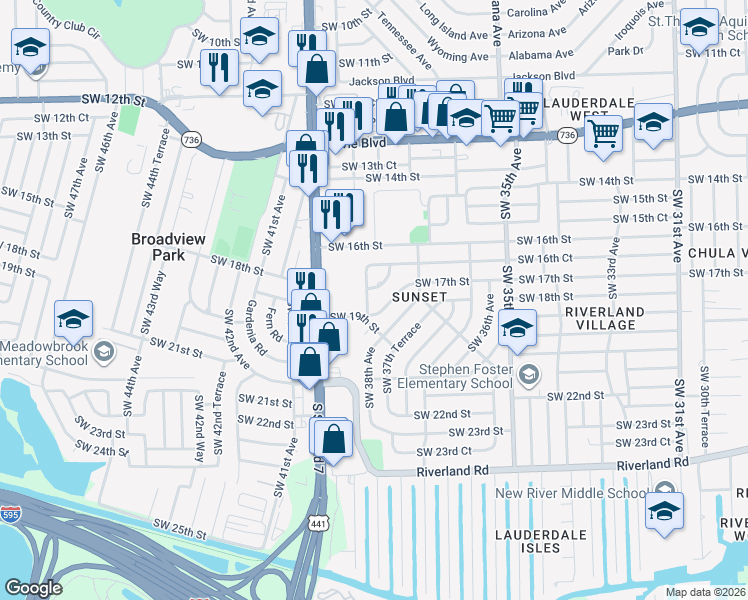 map of restaurants, bars, coffee shops, grocery stores, and more near 1770 Southwest 38th Avenue in Fort Lauderdale