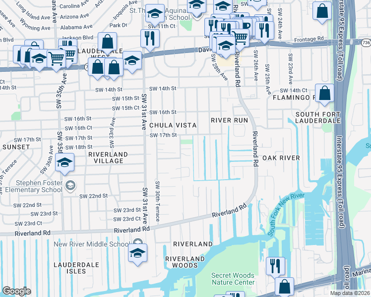 map of restaurants, bars, coffee shops, grocery stores, and more near in Oakland Park