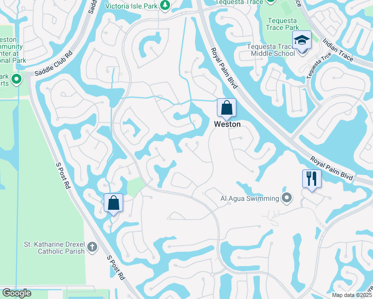 map of restaurants, bars, coffee shops, grocery stores, and more near 2485 Eagle Watch Court in Weston