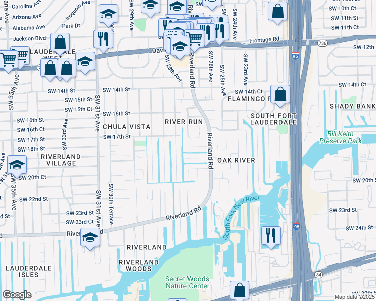 map of restaurants, bars, coffee shops, grocery stores, and more near 2710 Southwest 18th Street in Fort Lauderdale