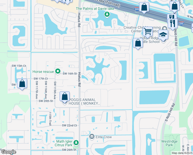 map of restaurants, bars, coffee shops, grocery stores, and more near 1739 Southwest 110th Terrace in Davie