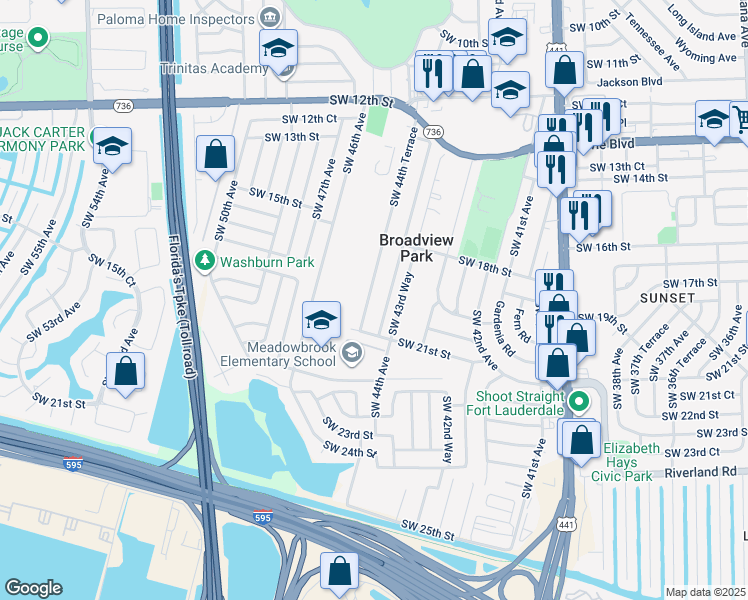 map of restaurants, bars, coffee shops, grocery stores, and more near 1910 Southwest 44th Terrace in Fort Lauderdale