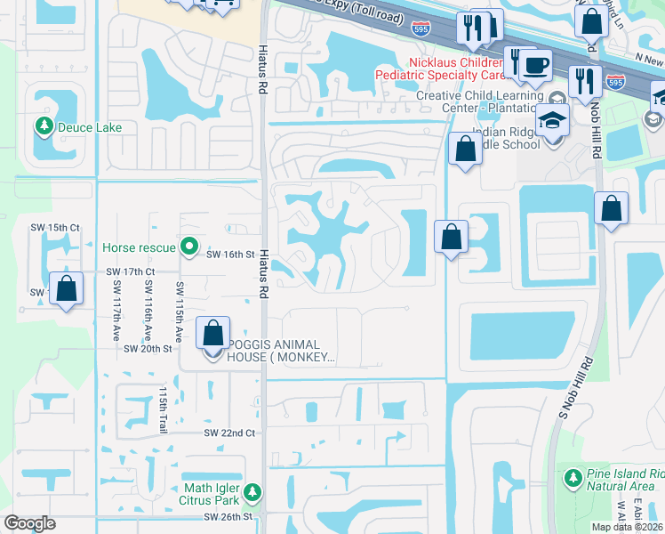 map of restaurants, bars, coffee shops, grocery stores, and more near 1726 Southwest 110th Terrace in Davie