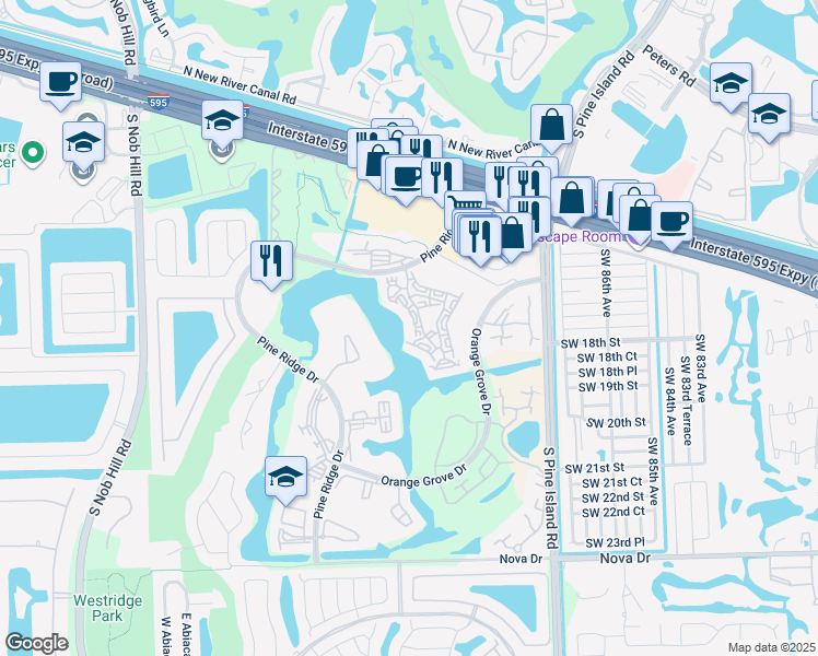 map of restaurants, bars, coffee shops, grocery stores, and more near 1526 Whitehall Drive in Davie