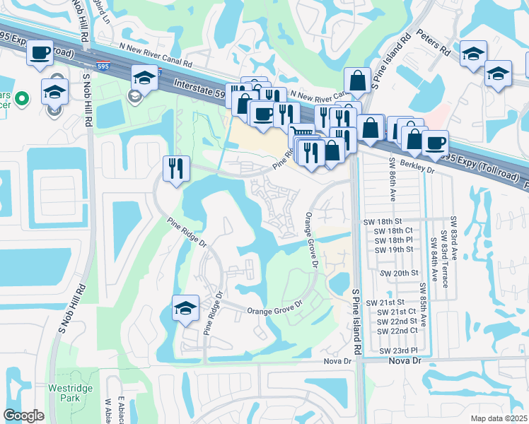 map of restaurants, bars, coffee shops, grocery stores, and more near 1526 Whitehall Drive in Davie