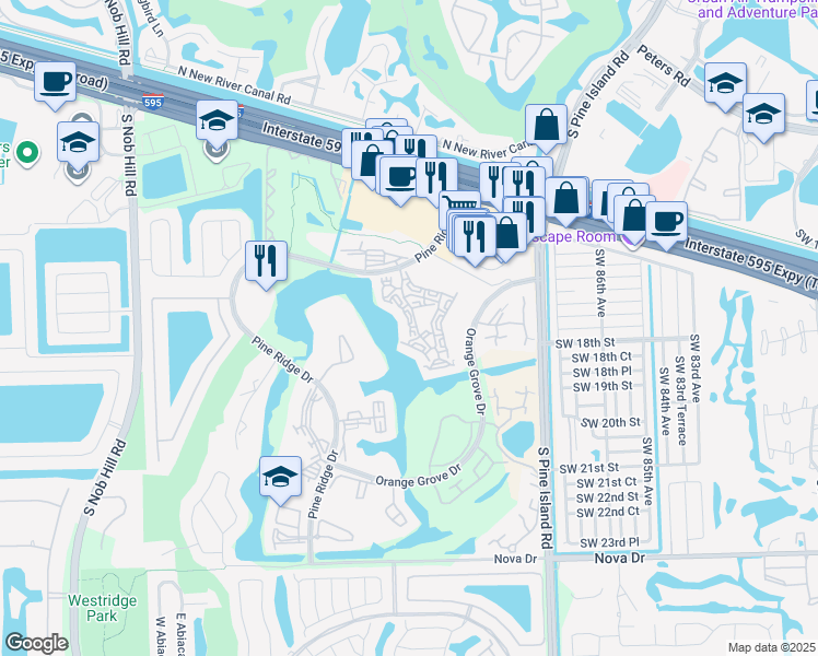 map of restaurants, bars, coffee shops, grocery stores, and more near 1526 Whitehall Drive in Davie