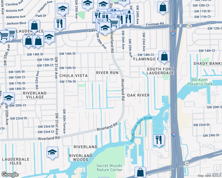 map of restaurants, bars, coffee shops, grocery stores, and more near 2710 Southwest 18th Street in Fort Lauderdale