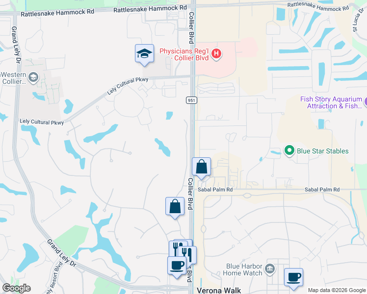 map of restaurants, bars, coffee shops, grocery stores, and more near 8405 Grand Lely Dr in Naples