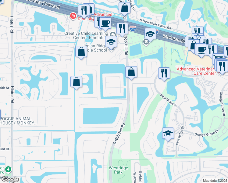 map of restaurants, bars, coffee shops, grocery stores, and more near 10081 Southwest 17th Court in Davie