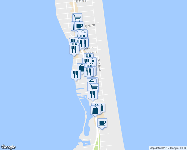 map of restaurants, bars, coffee shops, grocery stores, and more near 1900 Padre Blvd in South Padre Island