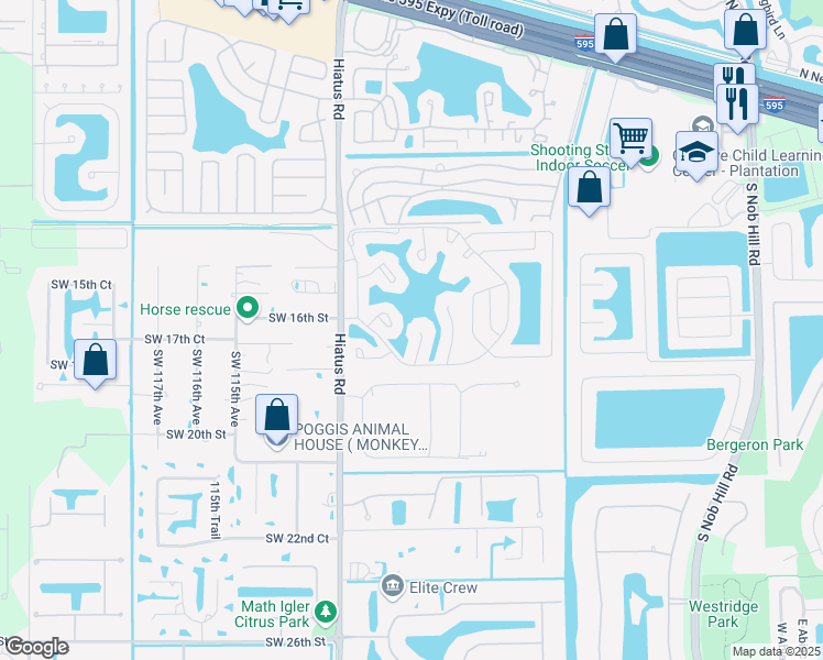 map of restaurants, bars, coffee shops, grocery stores, and more near 1739 Southwest 110th Terrace in Davie