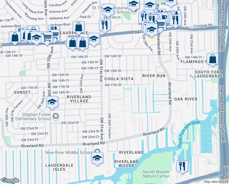map of restaurants, bars, coffee shops, grocery stores, and more near 17 Northwest 17th Place in Fort Lauderdale