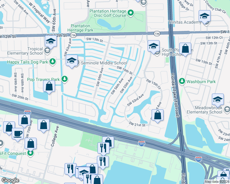 map of restaurants, bars, coffee shops, grocery stores, and more near 1800 Southwest 56th Avenue in Plantation
