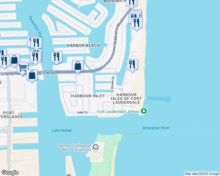 map of restaurants, bars, coffee shops, grocery stores, and more near 1851 South Ocean Drive in Fort Lauderdale