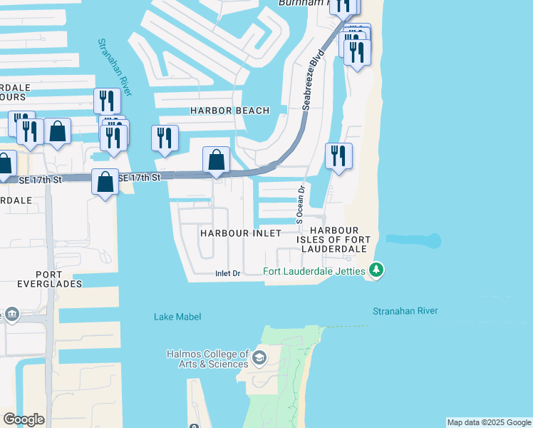 map of restaurants, bars, coffee shops, grocery stores, and more near 1800 Southeast 25th Avenue in Fort Lauderdale