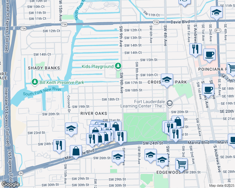 map of restaurants, bars, coffee shops, grocery stores, and more near 920 Southwest 18th Street in Fort Lauderdale