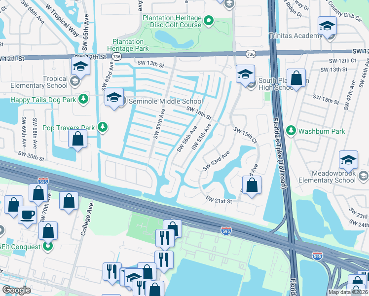 map of restaurants, bars, coffee shops, grocery stores, and more near 1800 Southwest 56th Avenue in Plantation