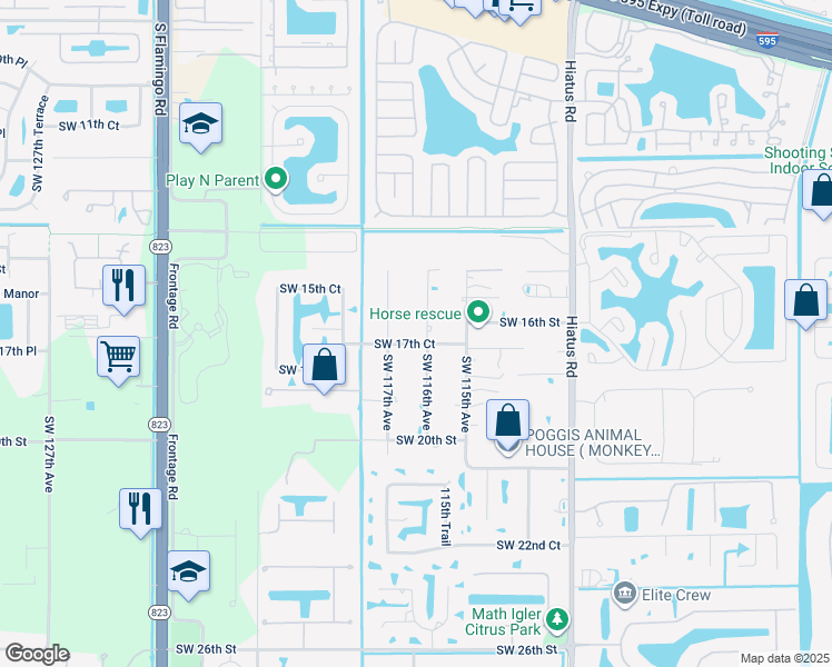 map of restaurants, bars, coffee shops, grocery stores, and more near 1721 Southwest 116th Avenue in Davie