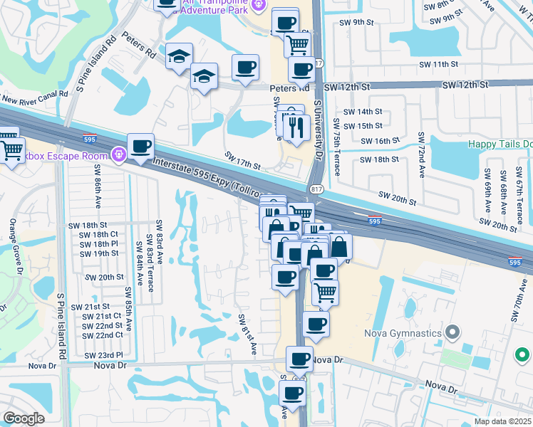 map of restaurants, bars, coffee shops, grocery stores, and more near 10 Seville Circle in Davie