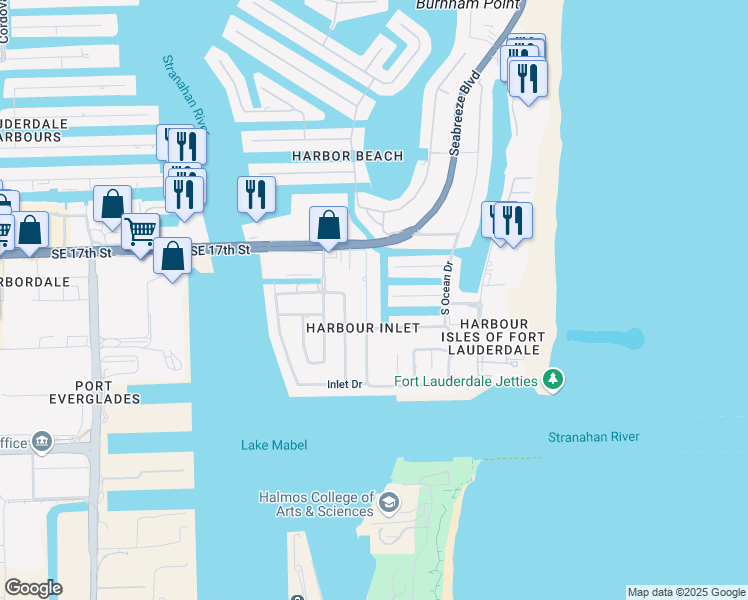 map of restaurants, bars, coffee shops, grocery stores, and more near 1800 Southeast 25th Avenue in Fort Lauderdale