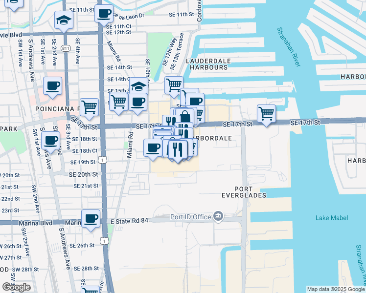 map of restaurants, bars, coffee shops, grocery stores, and more near 1800 Cordova Road in Fort Lauderdale