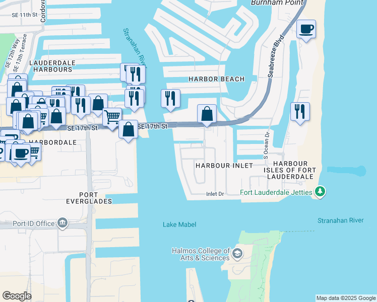 map of restaurants, bars, coffee shops, grocery stores, and more near 2100 Southeast 18th Street in Fort Lauderdale