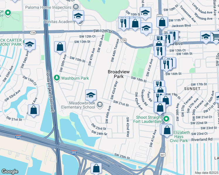 map of restaurants, bars, coffee shops, grocery stores, and more near 1910 Southwest 44th Terrace in Fort Lauderdale