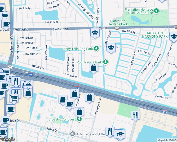 map of restaurants, bars, coffee shops, grocery stores, and more near 1921 Southwest 67th Avenue in Plantation